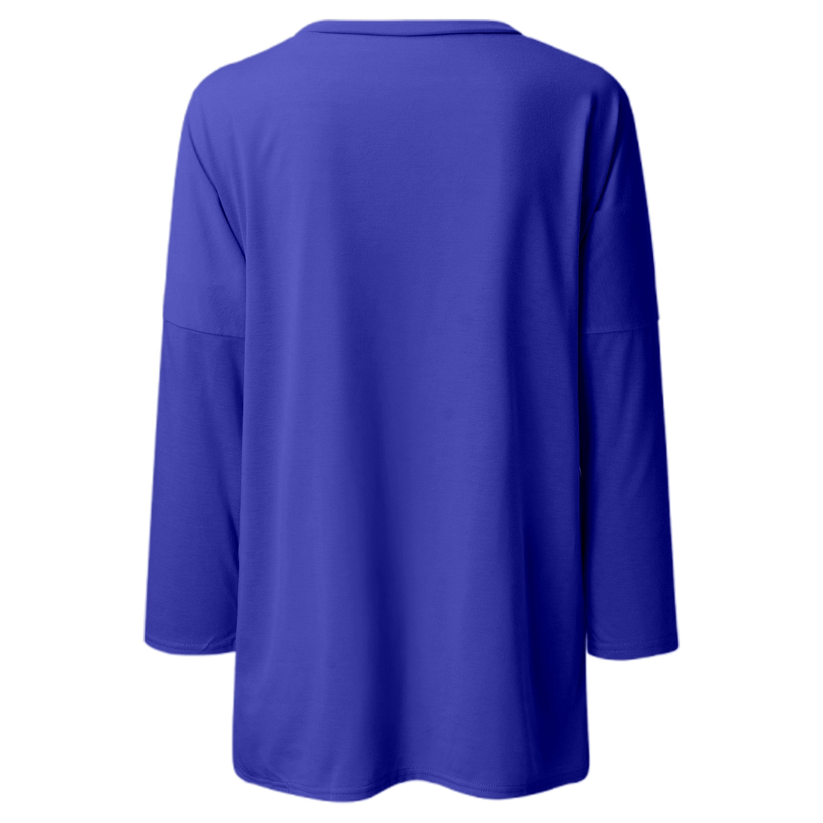 thumbnail image 4 of Camiseta de manga larga con cuello redondo y bolsillos para mujer: color liso, tejido elástico suave, camiseta larga informal para el día a día y la playa., 4 of 5